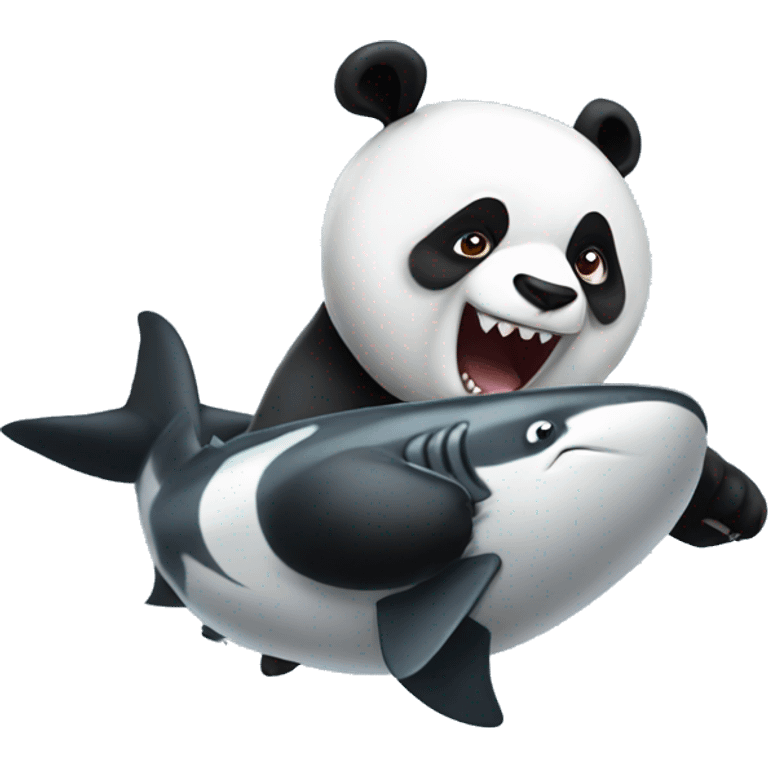 Panda playing with a shark emoji