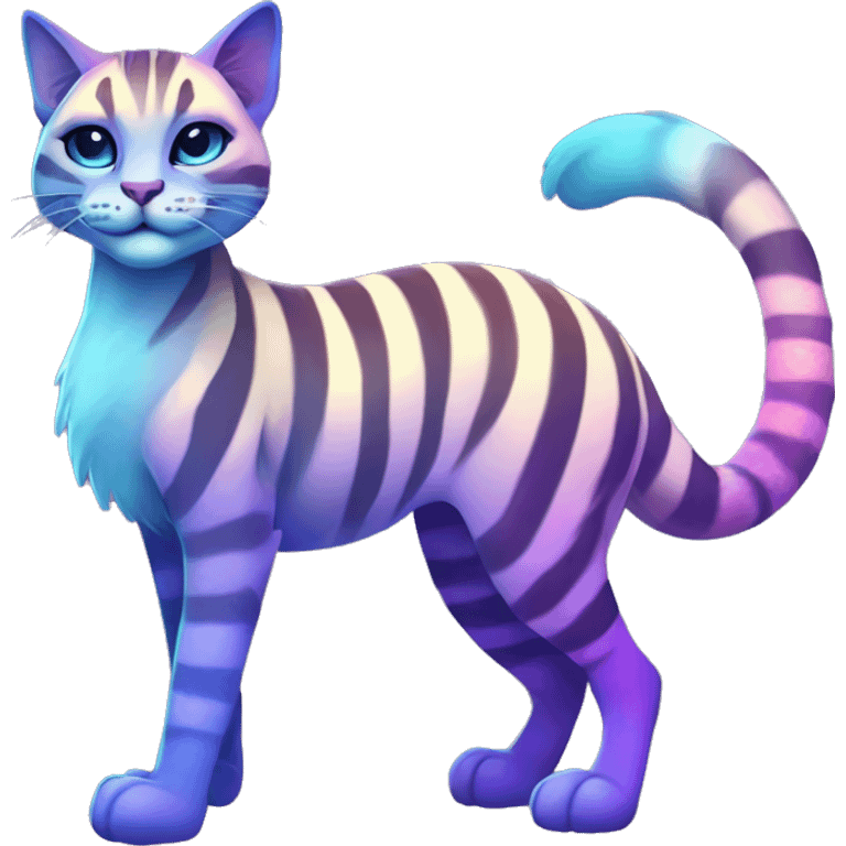 Colorful vernid fantasy creature LiLaiRa Kamirah Falvie whiskers paws full body purple blue gradient stripes braided tail feline emoji