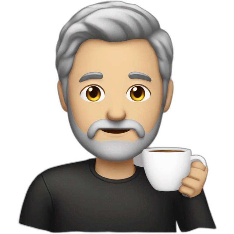 Man with grey hair and black beard sipping coffee emoji