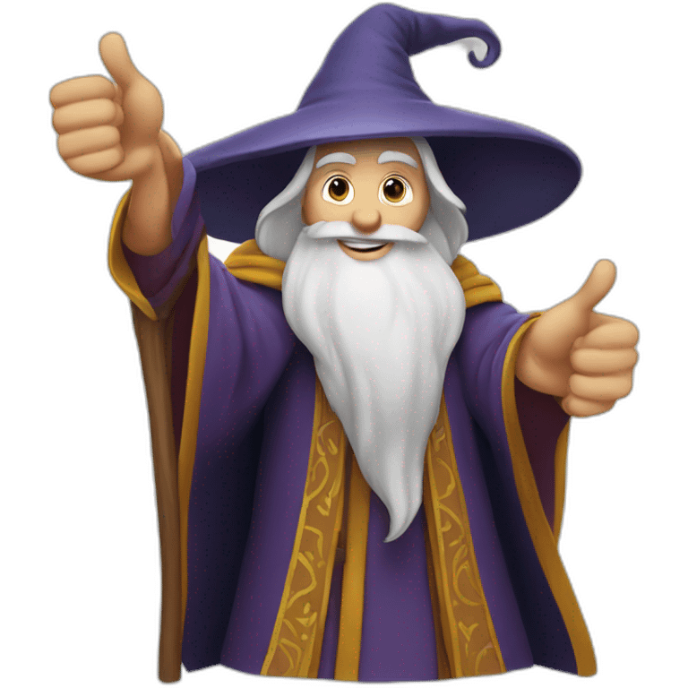 face wizard style of Merlin, with thumbs up emoji