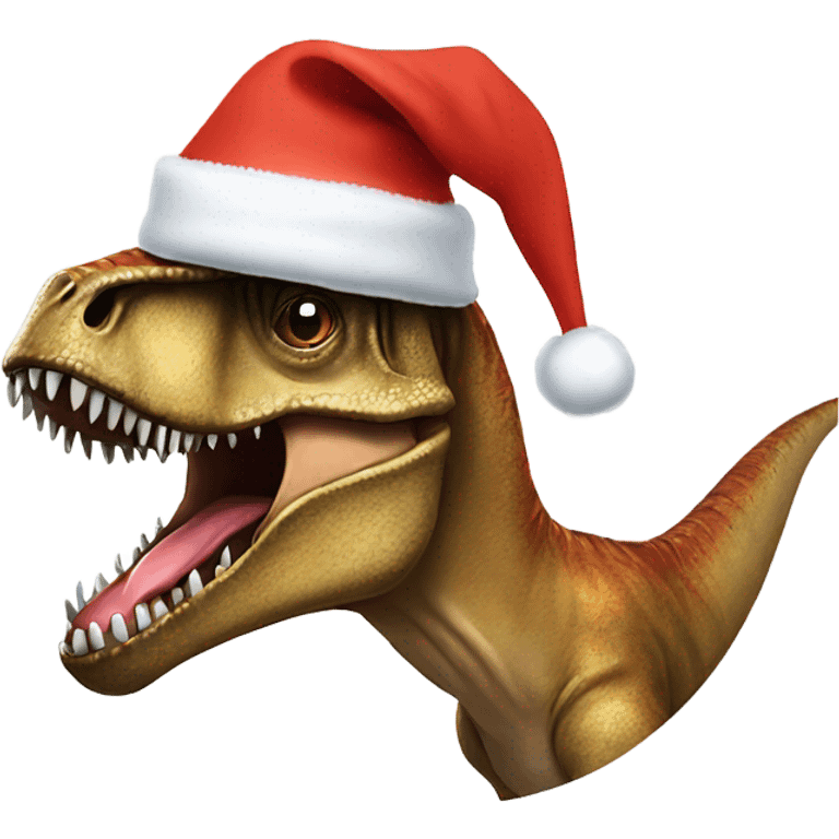 T. rex wearing a Santa hat emoji