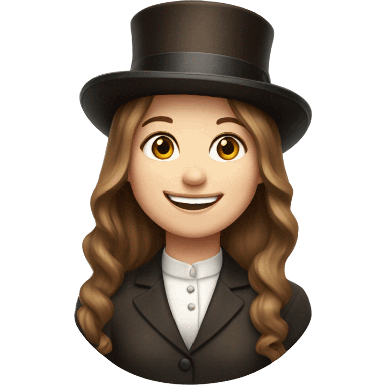 happy white girl - brown hair- in top hat emoji