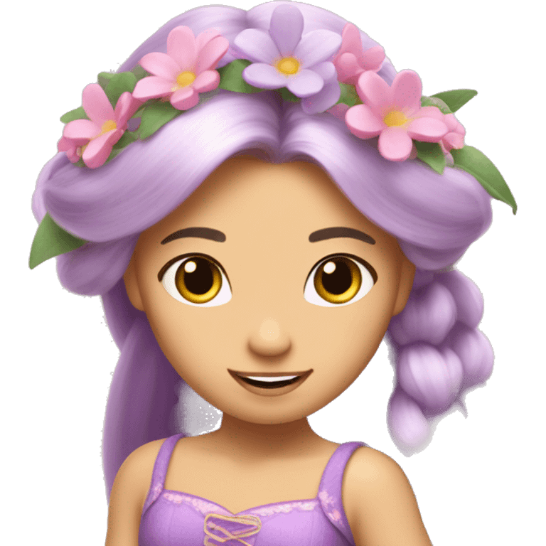 Rapunzel with a little pink bow and pretty little flowers on her hair emoji