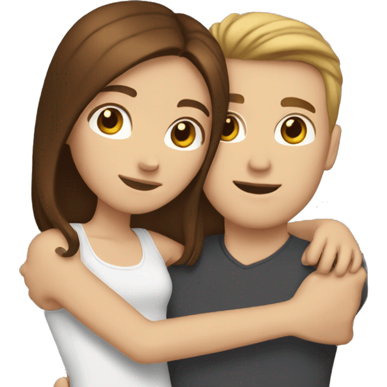 White girl with brown hair hugging white guy with brown hair emoji