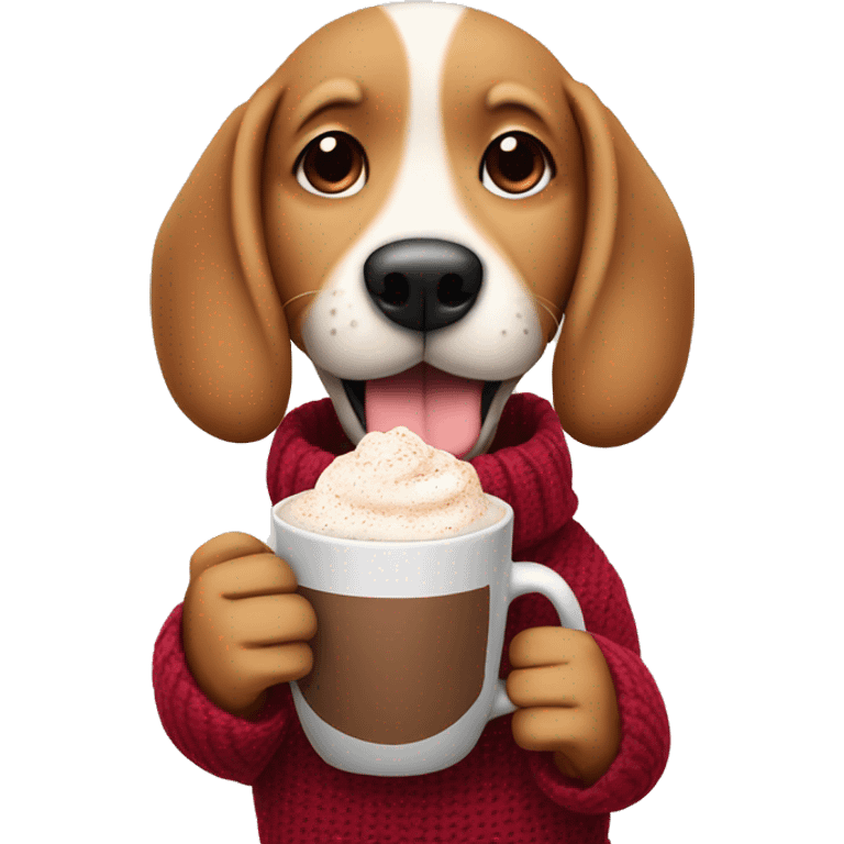 animated dog with a sweater on drinking hot chocolate  emoji