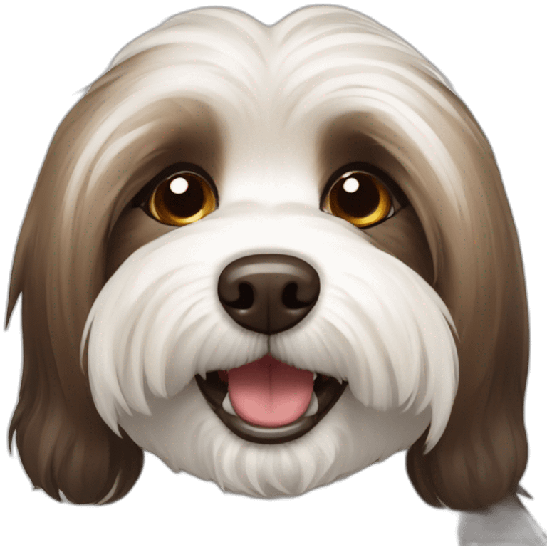 Brown and white havanese dog vampire teeth emoji