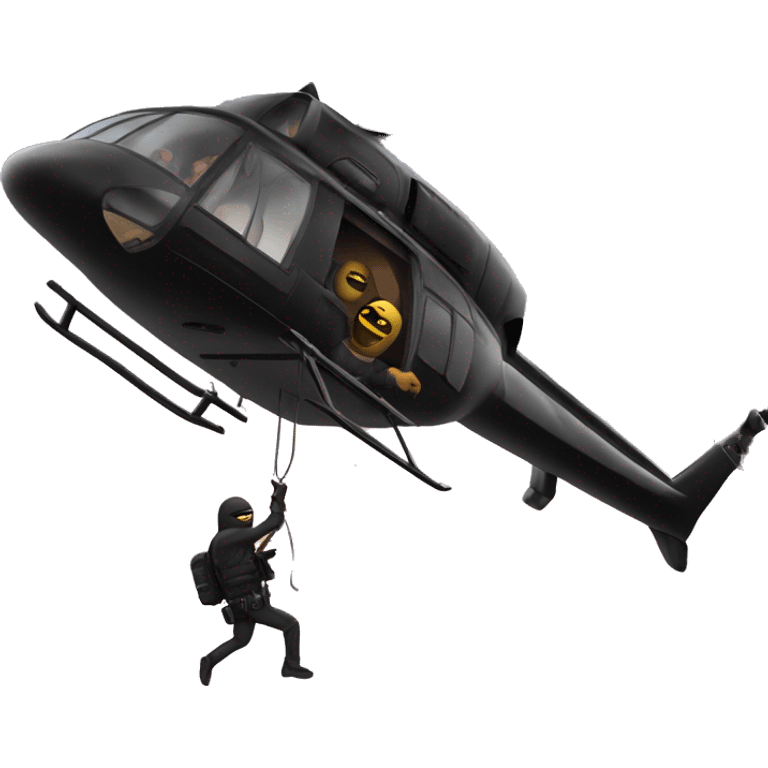 a heist helicopter with robbers rappelling  out of it emoji