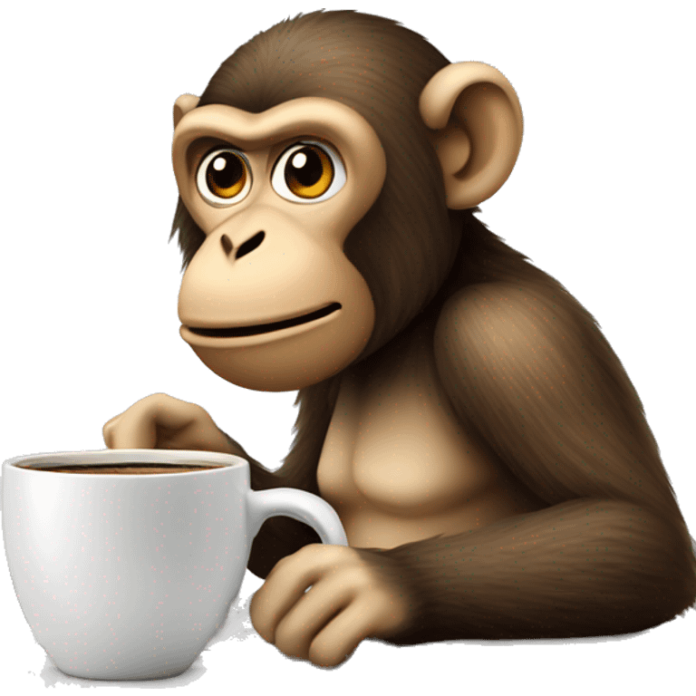 Monkey behind a computer working with coffee emoji