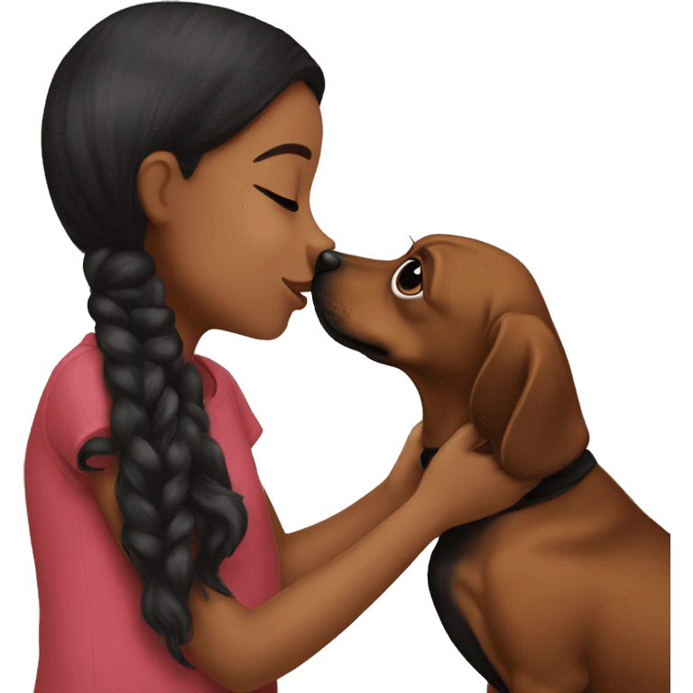 Girl kissing a black chihweinie emoji