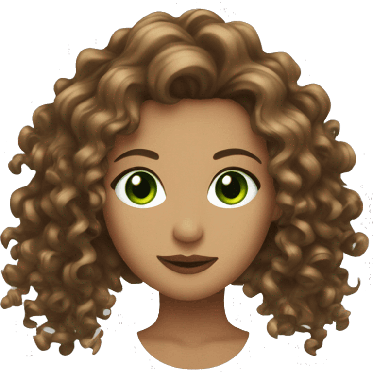 Women,green eyes, curly, Brown Long hair and singer emoji