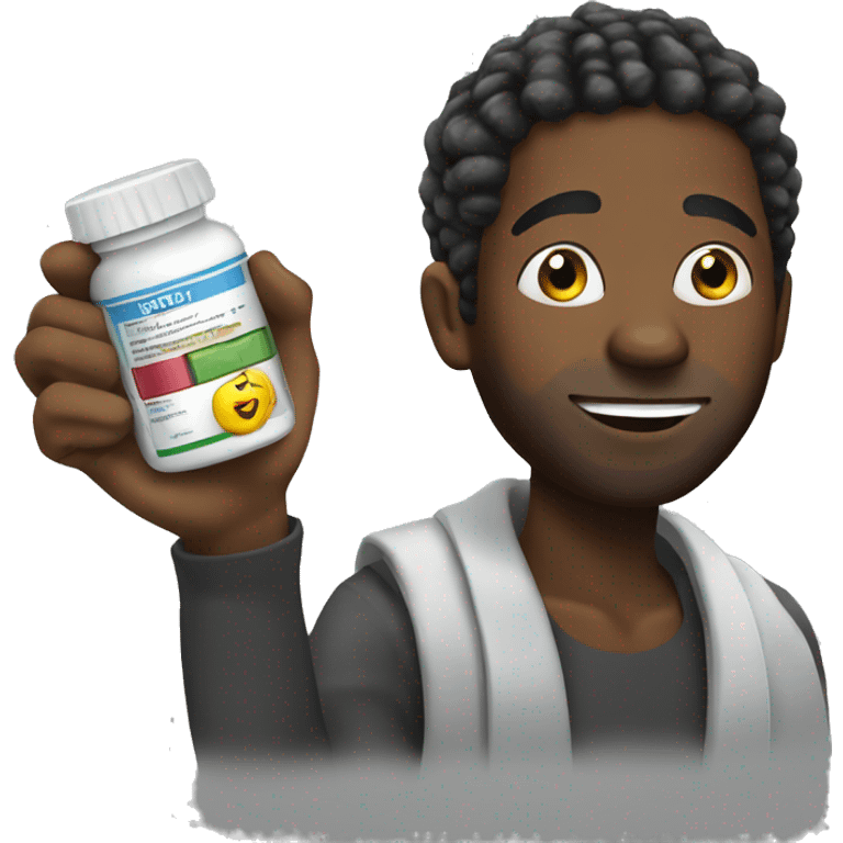 black guy no beard with dreads holding medicine capsule emoji