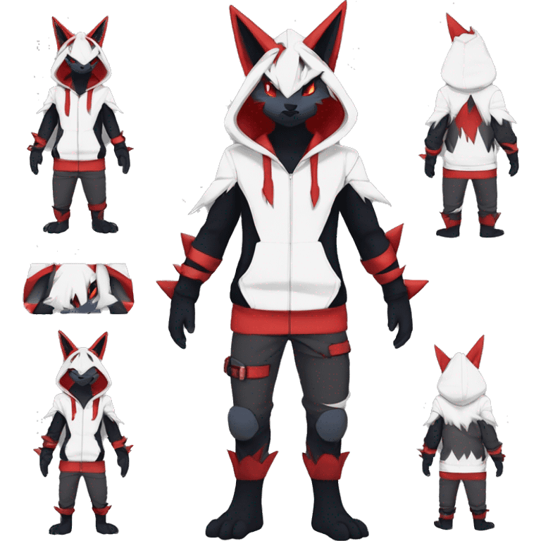 Edgy Cool Anthro Zoroark-Zangoose-Litten Fakemon Fursona Hoodie Full Body emoji