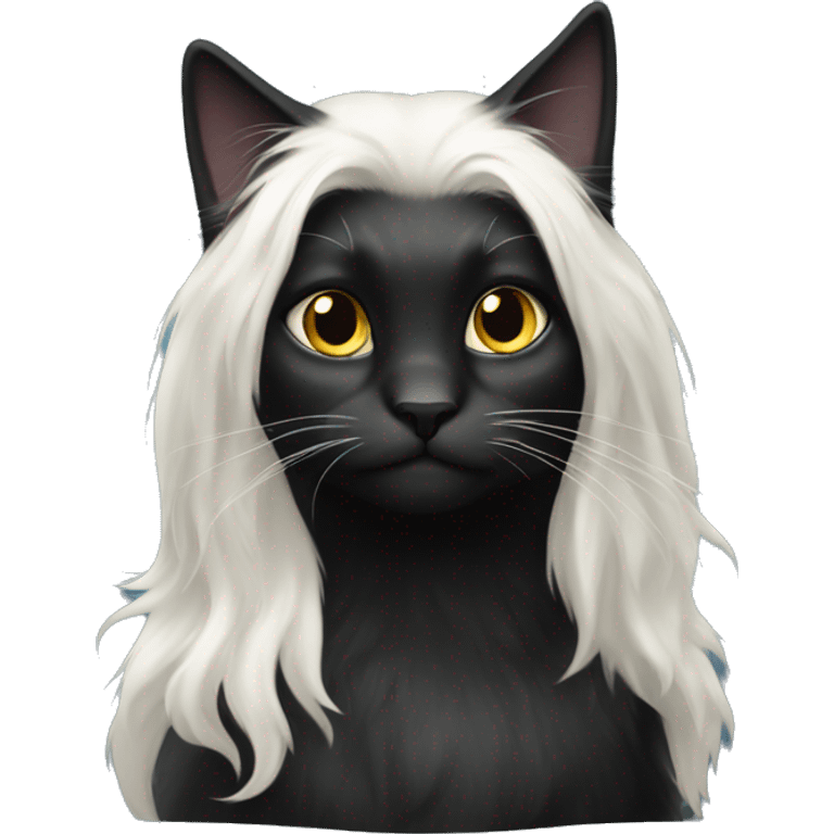 black cat long-haired with half white head emoji