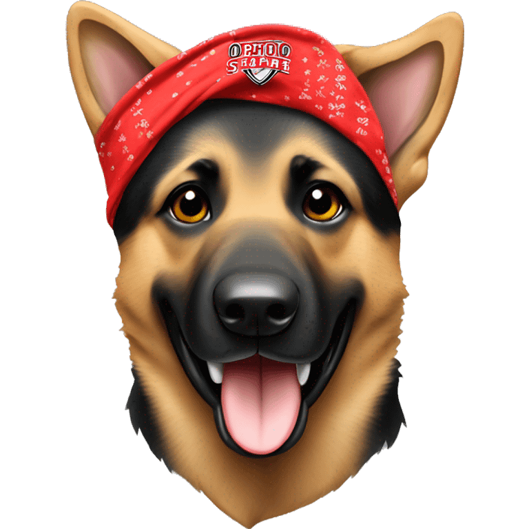 German Shepherd wearing an Ohio state bandana around its neck emoji