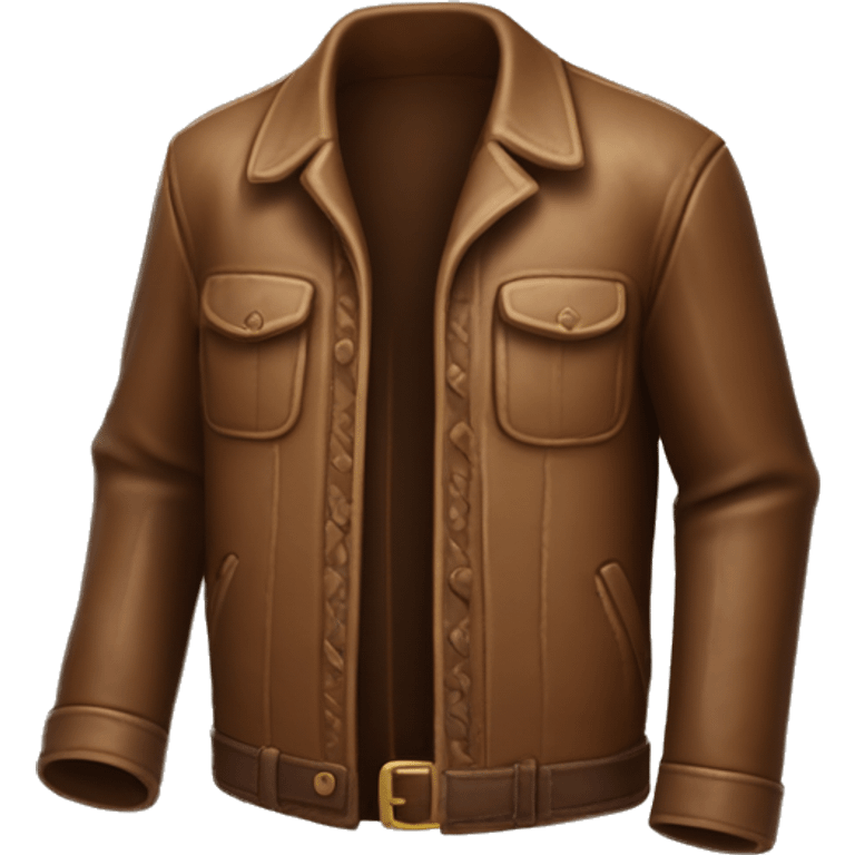 Crear un emoji de una chaqueta de cuero marrón estilo Indiana Jones, con detalles realistas como bolsillos y correas. emoji