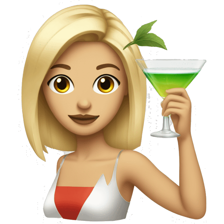 Blonde and straight hair girl sustaining cocktail emoji