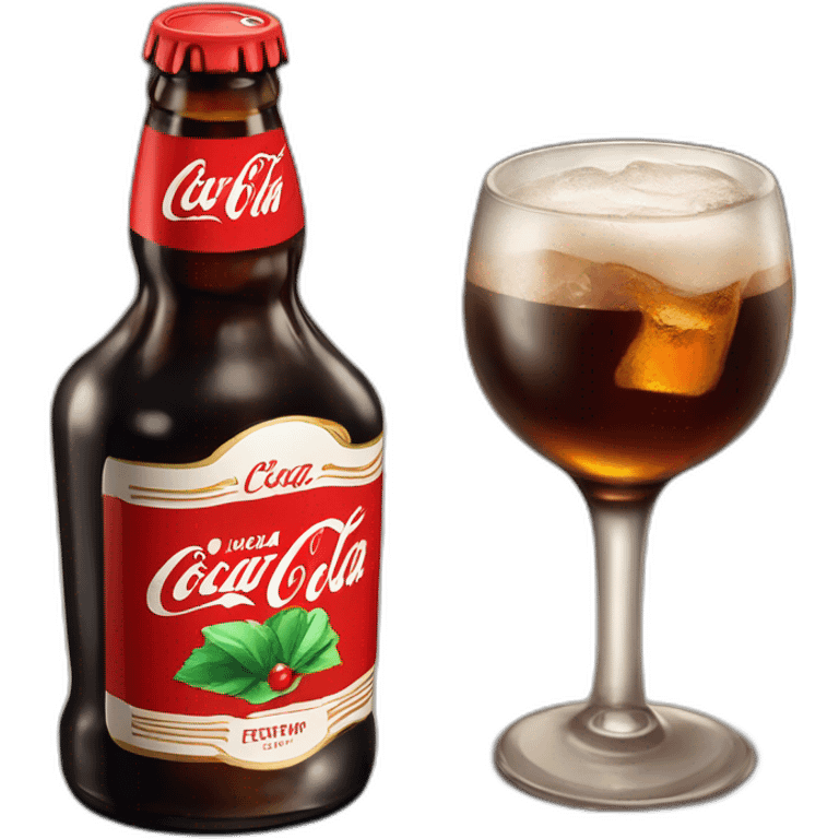 fernet con coca cola, servido en la mitad inferior de una botella de coca cola fortada al medio emoji