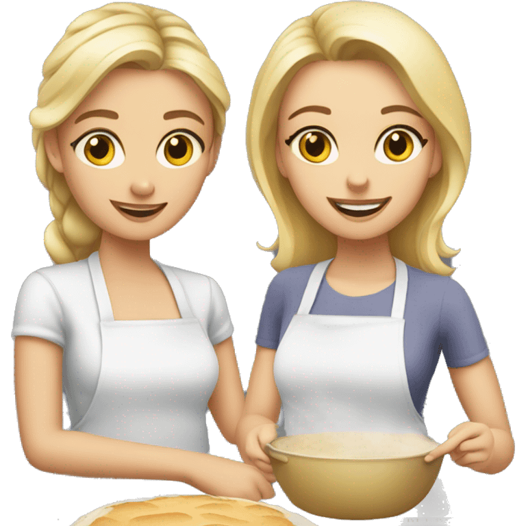 One blonde girl and one brunette girl baking emoji