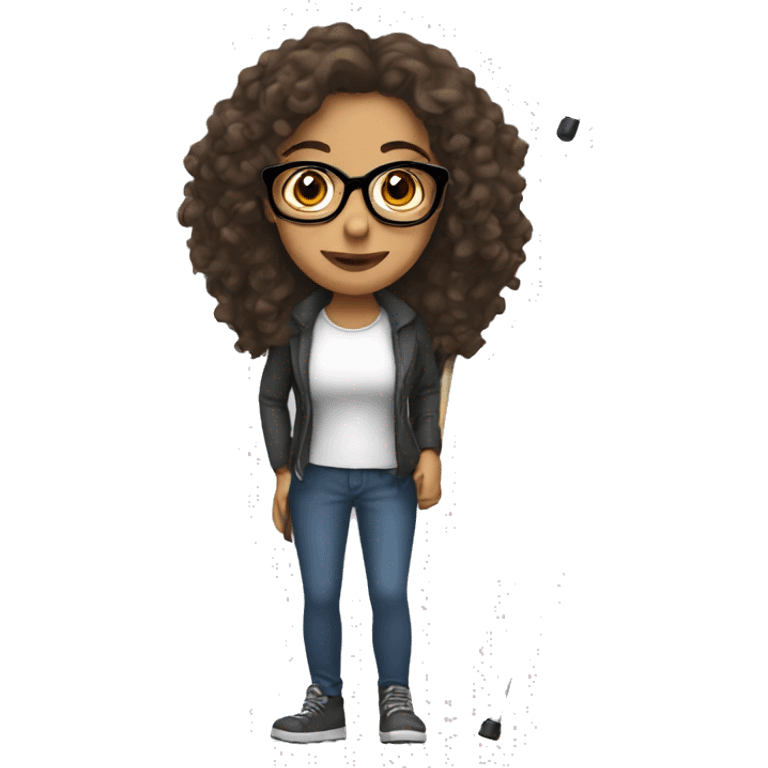 latina with crutches, long curly hair, glasses emoji