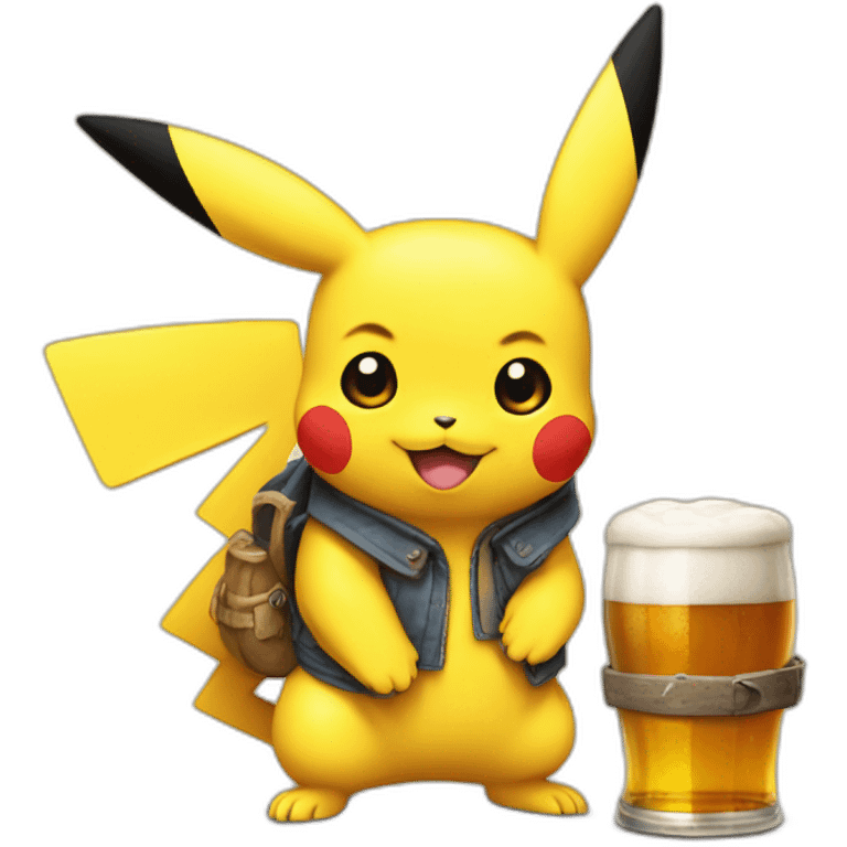 Pikachu tenant une bière emoji