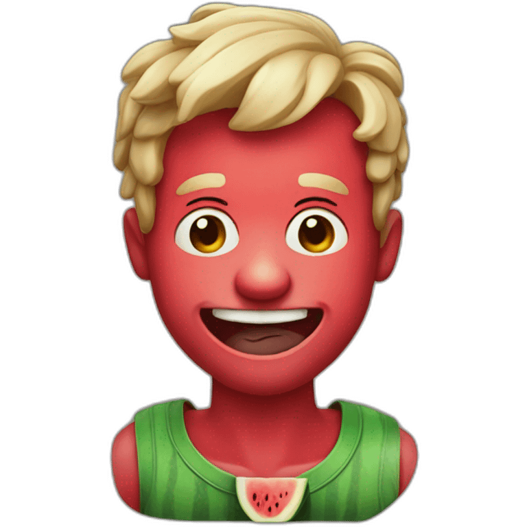 High pigmented man with a watermelon in his mouth pretending to smile emoji