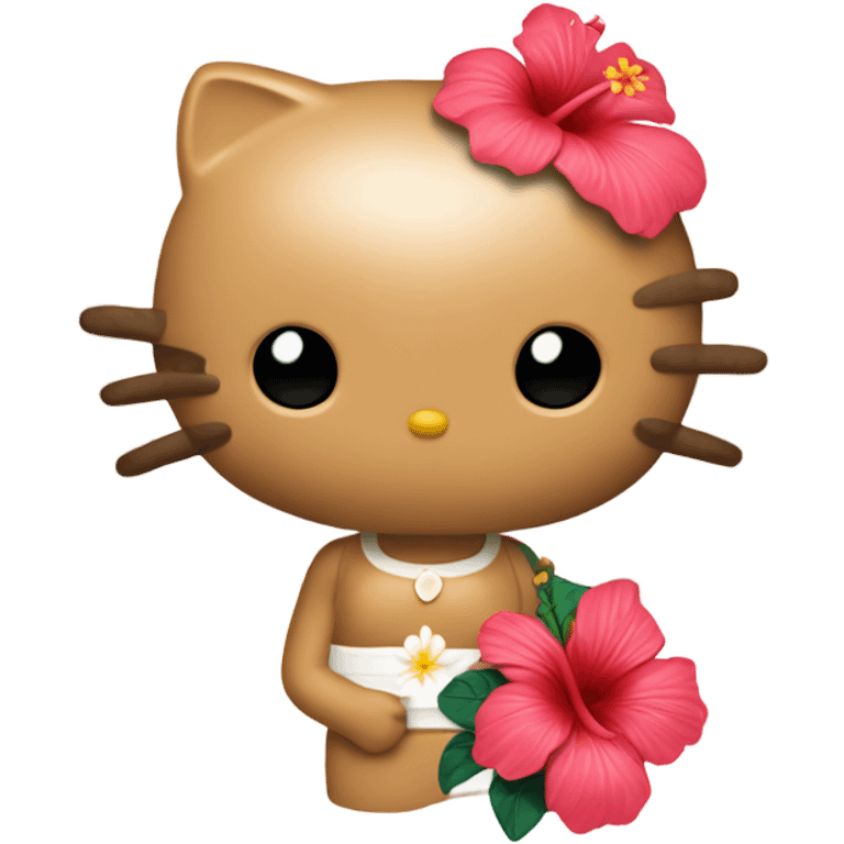 tan hello kitty with hibiscus flower emoji