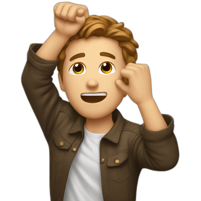 white man with brown hair doing a dab emoji