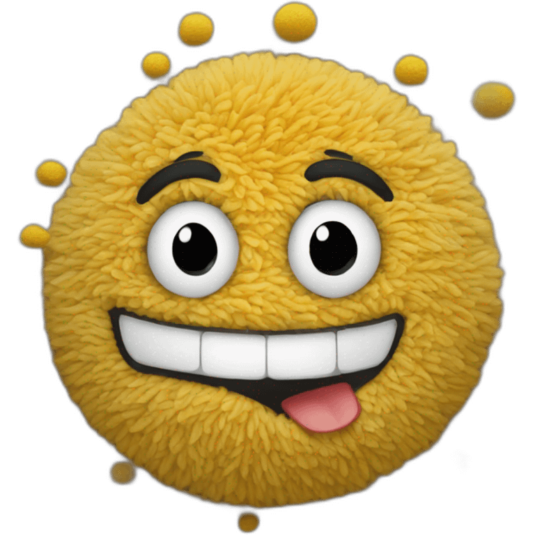 "Design an emoji rolling in laughter, on a plush carpet in a room." emoji