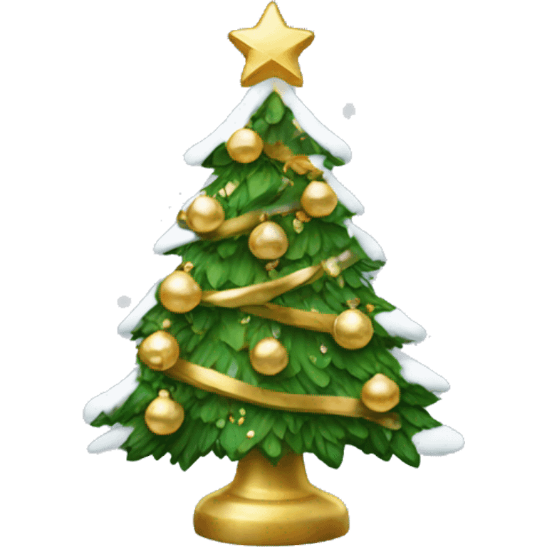 christmas tree with gold ornaments and snow on it emoji