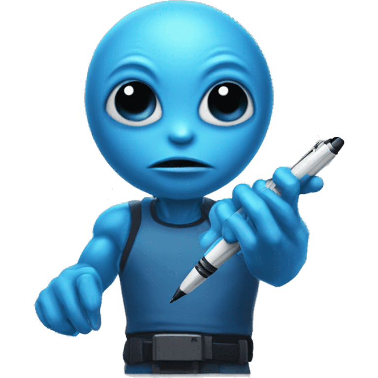 Blue alien with a pen el max emoji