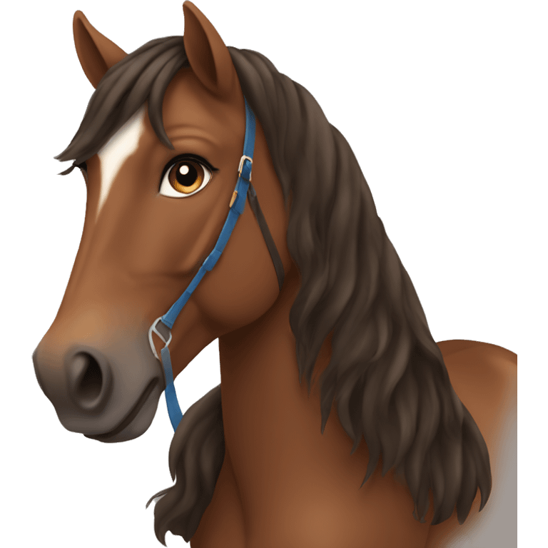 girl with long brown hair and blue eyes on a horse emoji