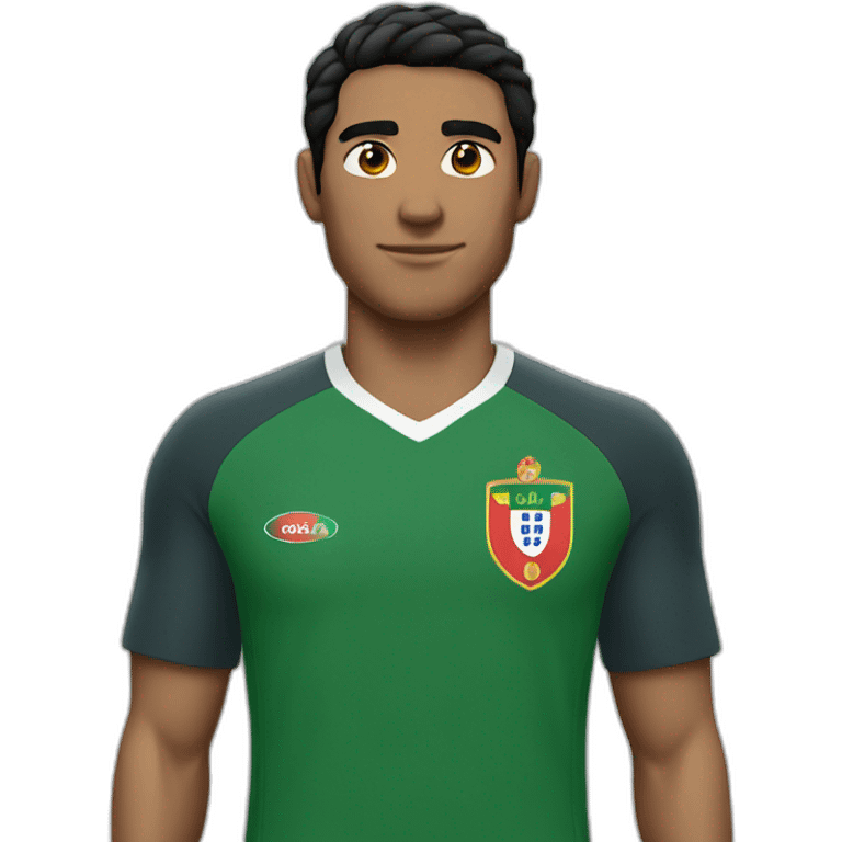 A man with black hair a Portugal team uniform emoji