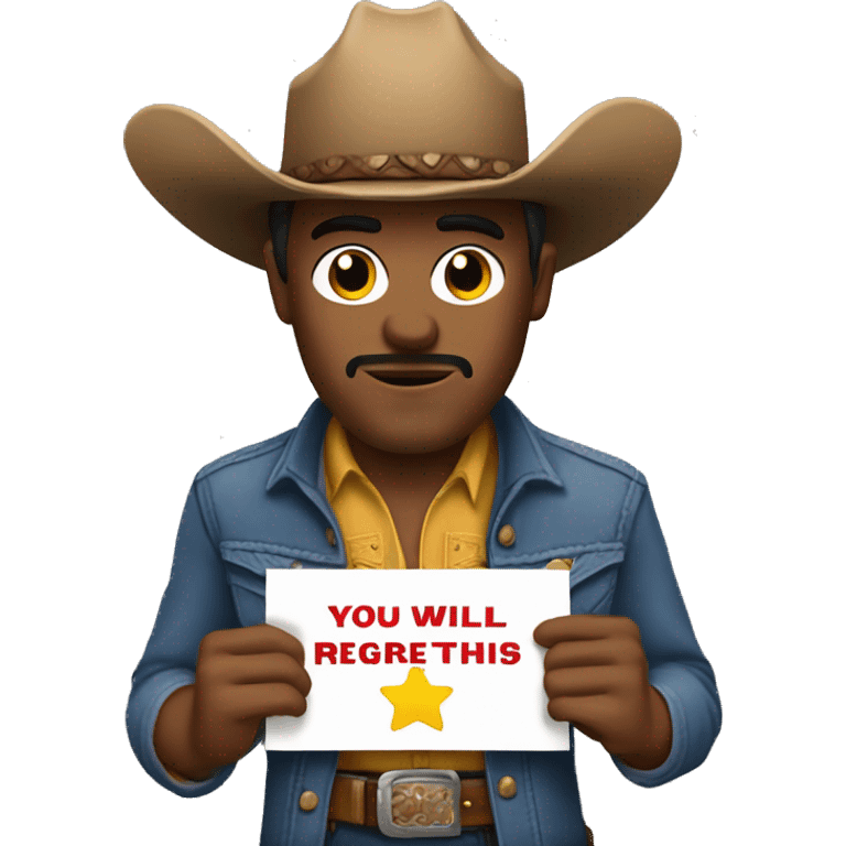 Cowboy holding a sign stating, you will regret this emoji