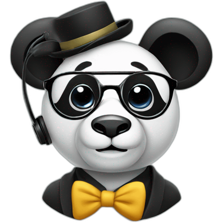 geek funy panda with a monocle with headphone emoji