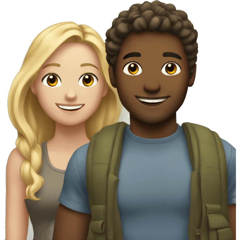 Blonde girl with her boyfriend outdoors smiling emoji