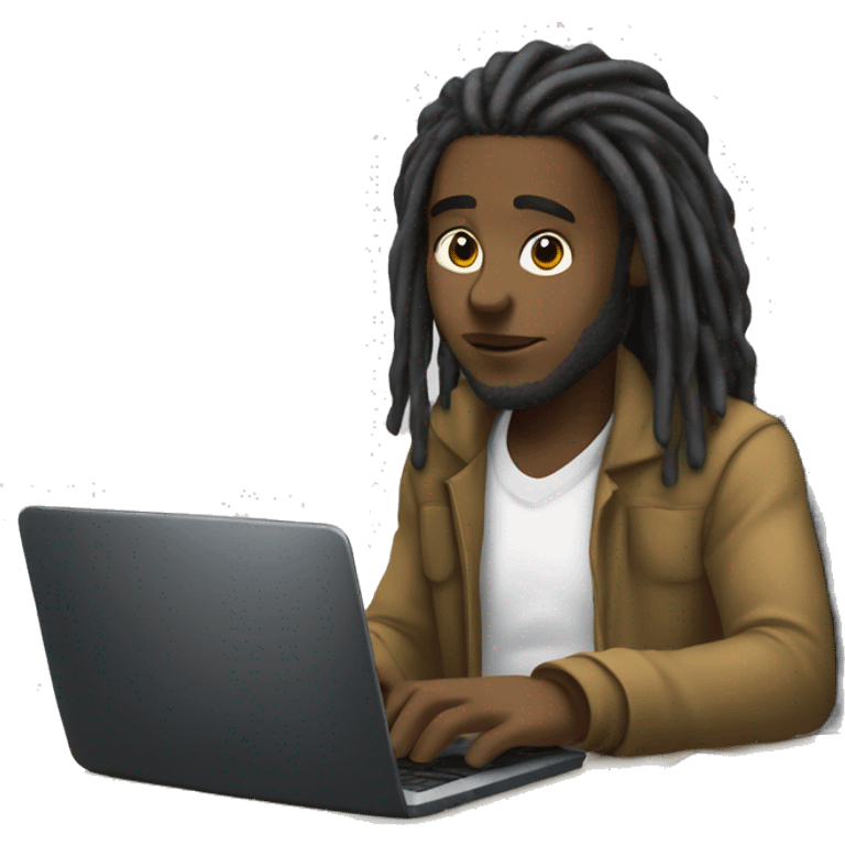 Black-guy-with-dreads-wearing-black-trackstuit-sitting-down-on-chair facing-foward-focused-on-laptop-computer- emoji