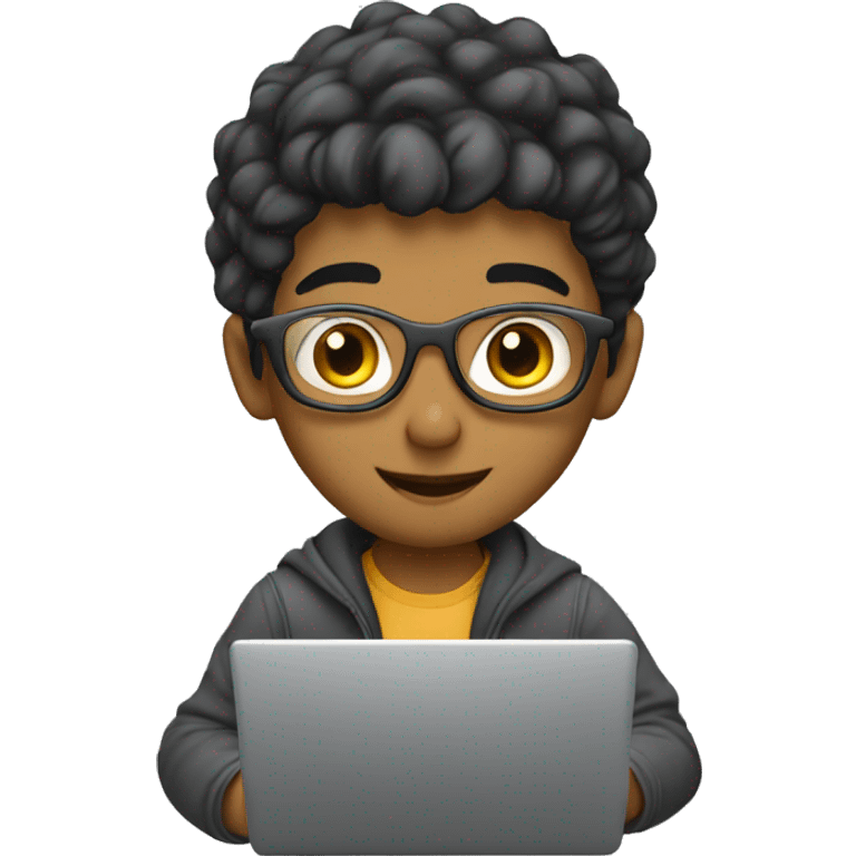 A young programmer with Arabic features, using his laptop emoji