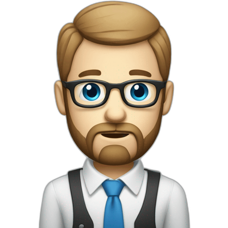 troubled business analyst on a call bald with beard with blue eyes and glasses with a phone emoji