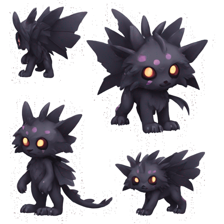 Kawaii edgy fantasy dark-themed animal hybrid Fakemon full body emoji