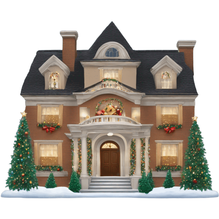 very large mansion decorated with lots of fancy Christmas lights and lots of Fancy christmas decorations emoji