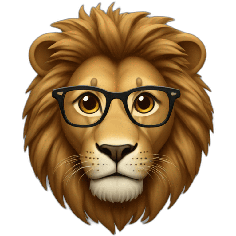 Lion with brown mane and glasses emoji