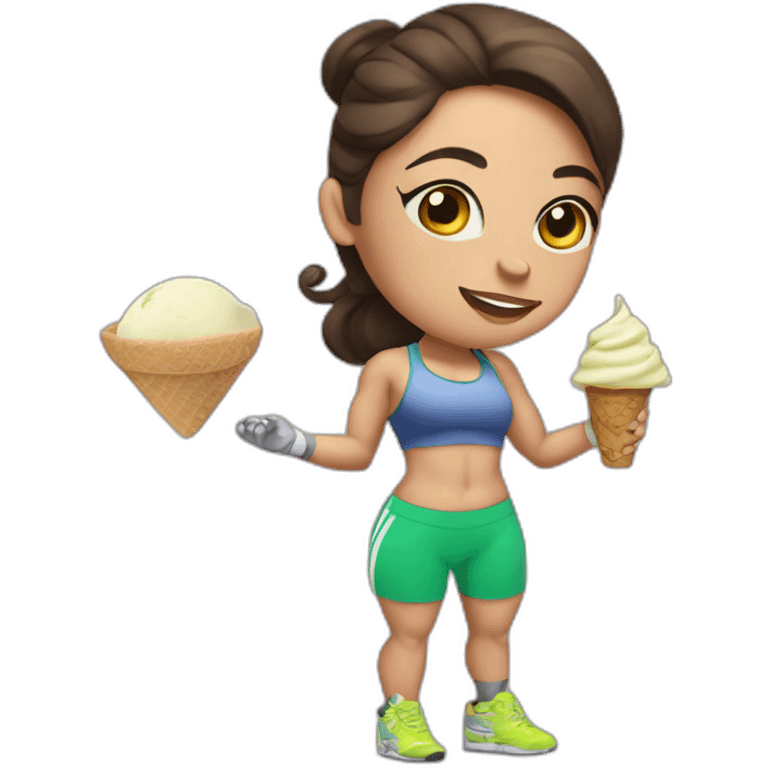 Cute brunette female weight lifter with tattoos and a pista hop ice cream emoji