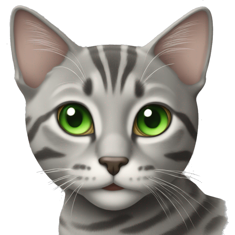 grey tabby cat with green eyes emoji