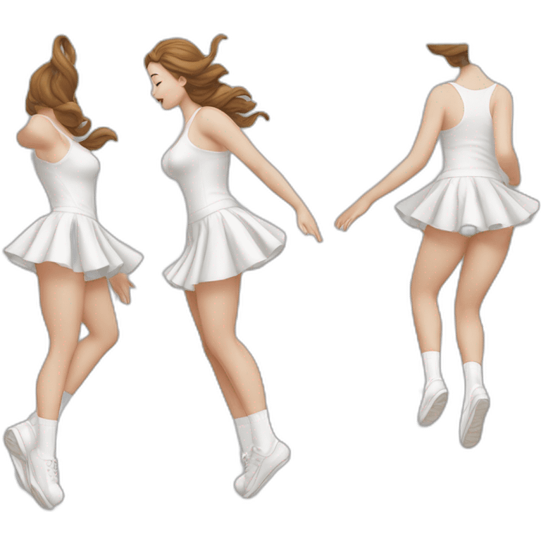 hyperrealistic-full-body-caucasian-curvy-beauty-jumping-small white-skirt-back-and-front-views-strong-wind-white knickers white socks emoji