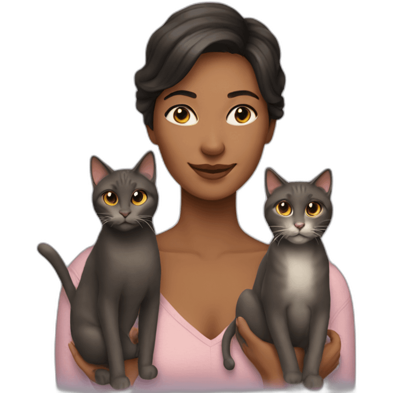 woman and three cats emoji