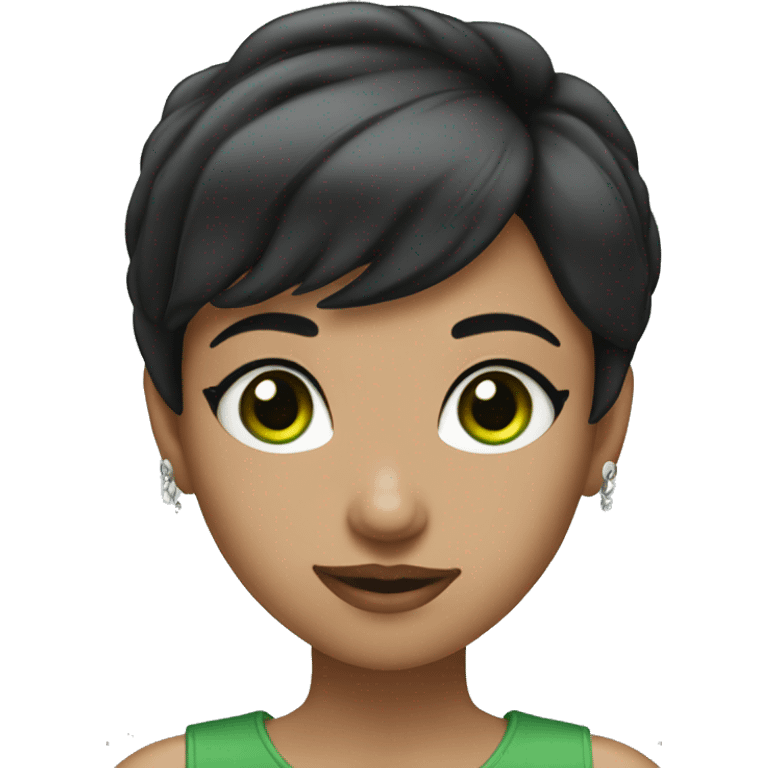 Girl with short black hair, green eyes and silver nose ring  emoji