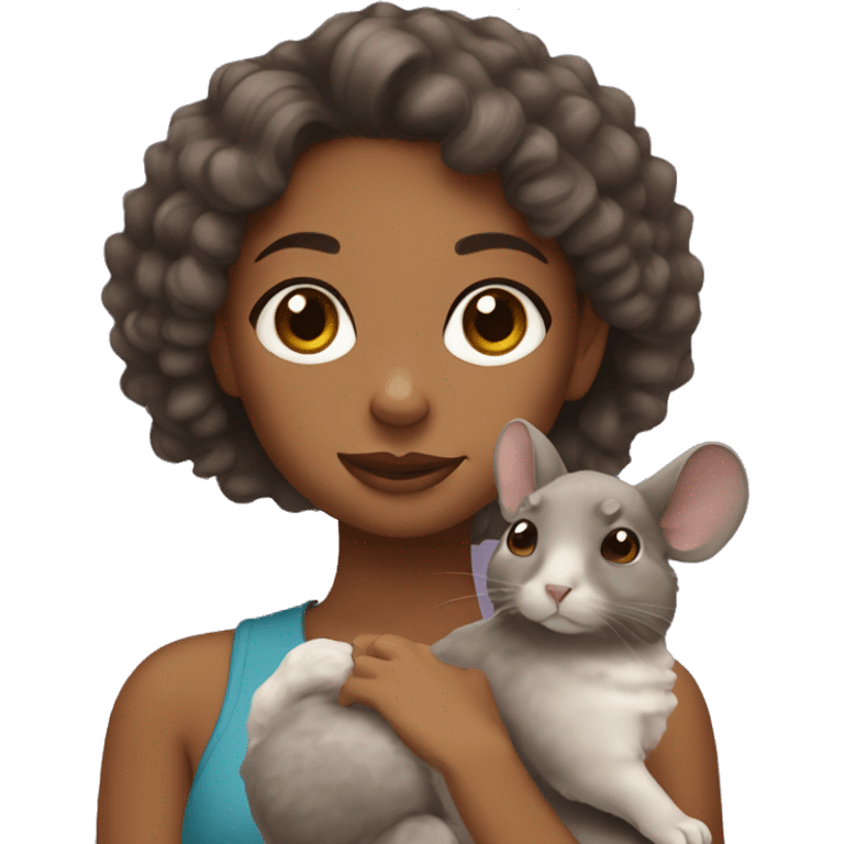 brown girl with curly hair holding her chinchilla emoji