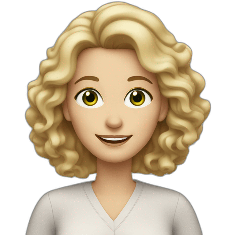 middle aged woman with blond and brown wavy hair, green eyes and a smile wearing hoop earrings emoji