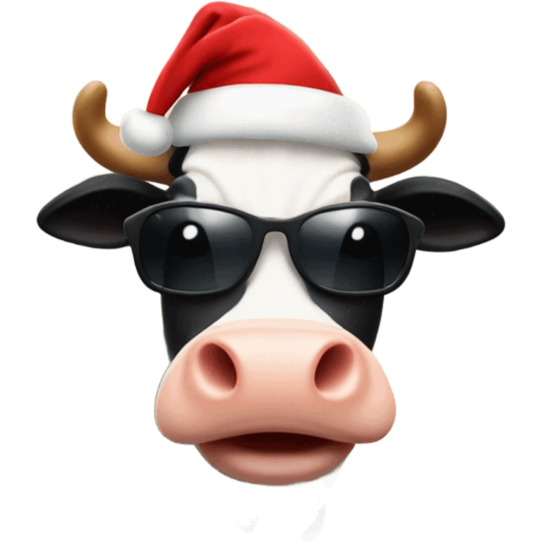 Cow with Santa hat and sunglasses thumbs up emoji