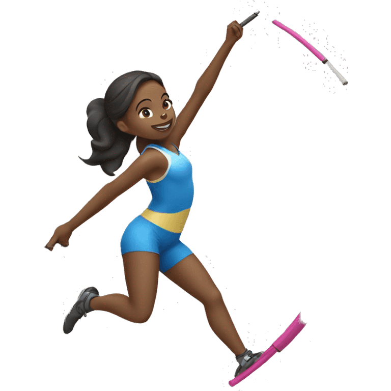 Girl with a pole vault pole in her hand emoji